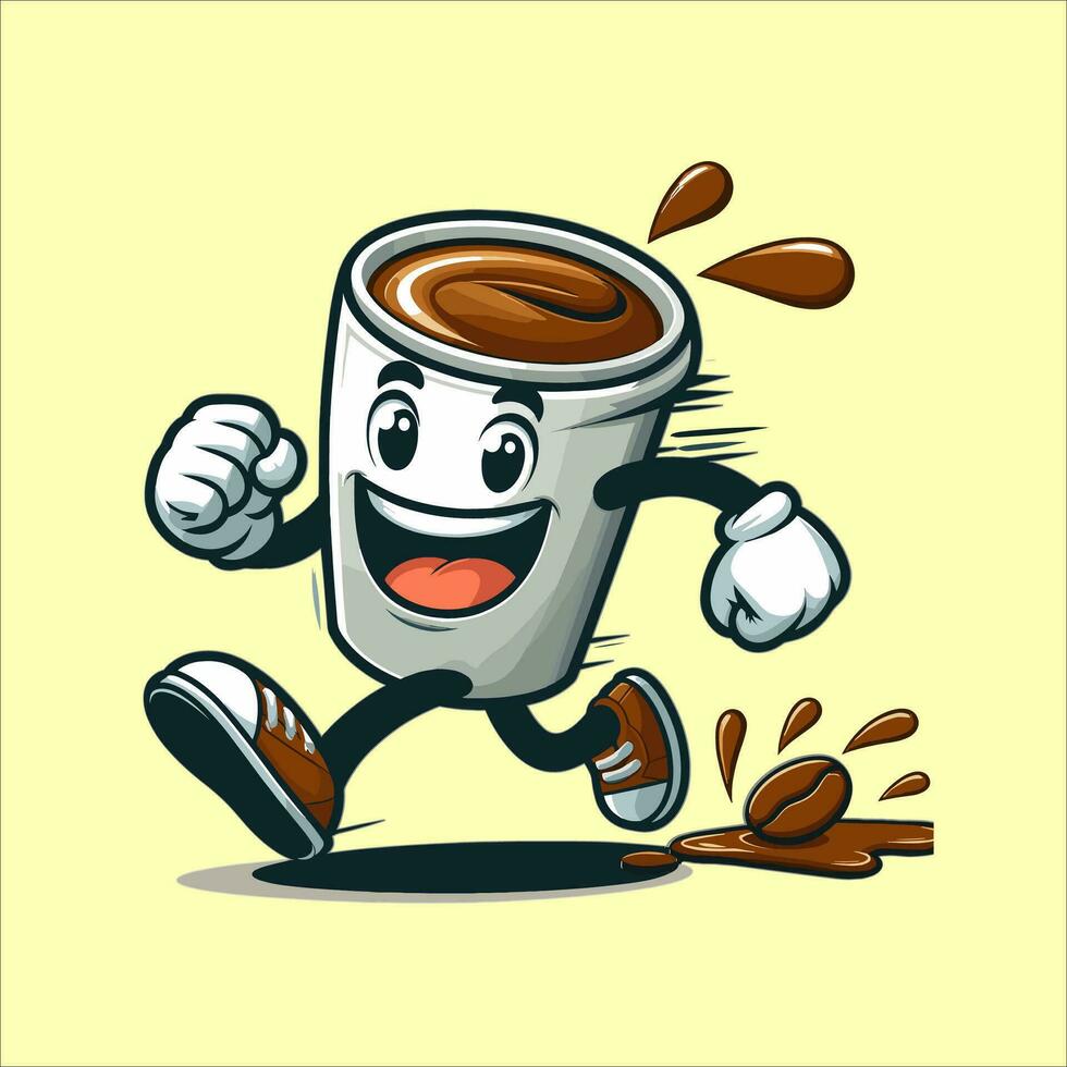 logo and stickers of cute coffee cup characters vector