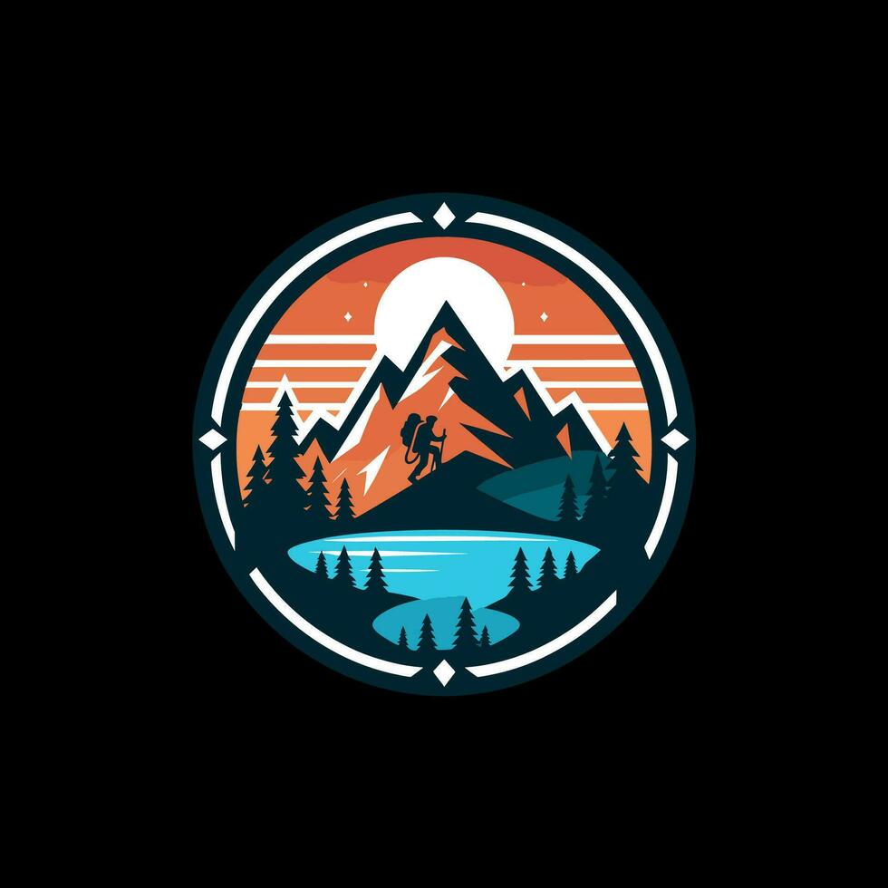 minimalist and modern hiking logos and stickers vector