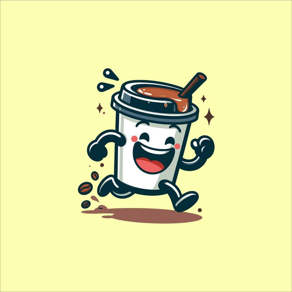 logo and stickers of cute coffee cup characters vector