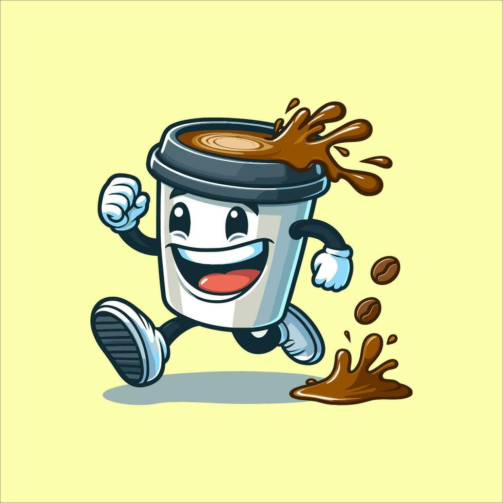 logo and stickers of cute coffee cup characters vector