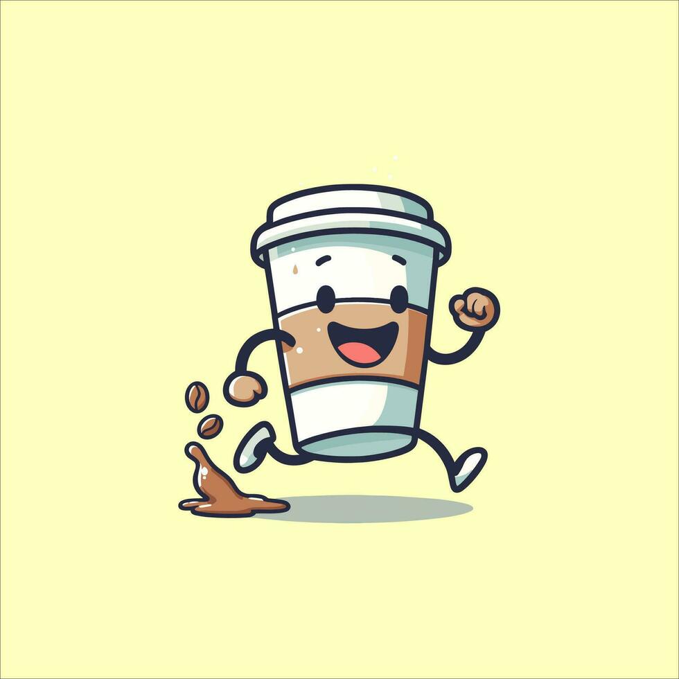 logo and stickers of cute coffee cup characters vector