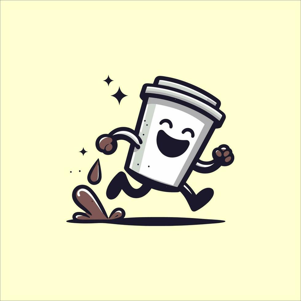 logo and stickers of cute coffee cup characters vector