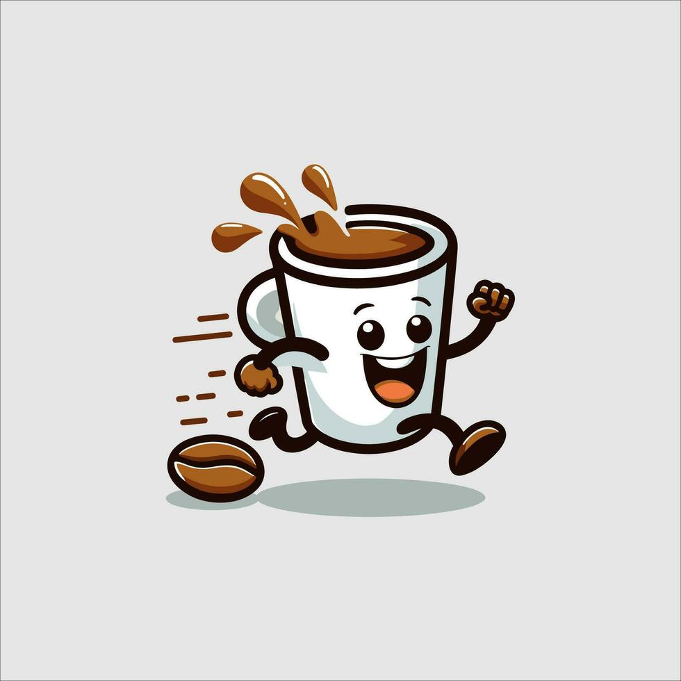logo and stickers of cute coffee cup characters vector