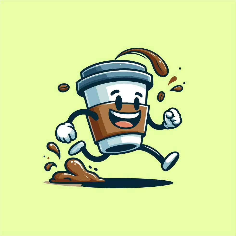 logo and stickers of cute coffee cup characters vector