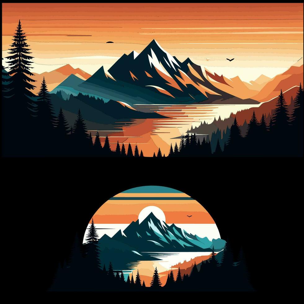 minimalist and modern hiking logos and stickers vector