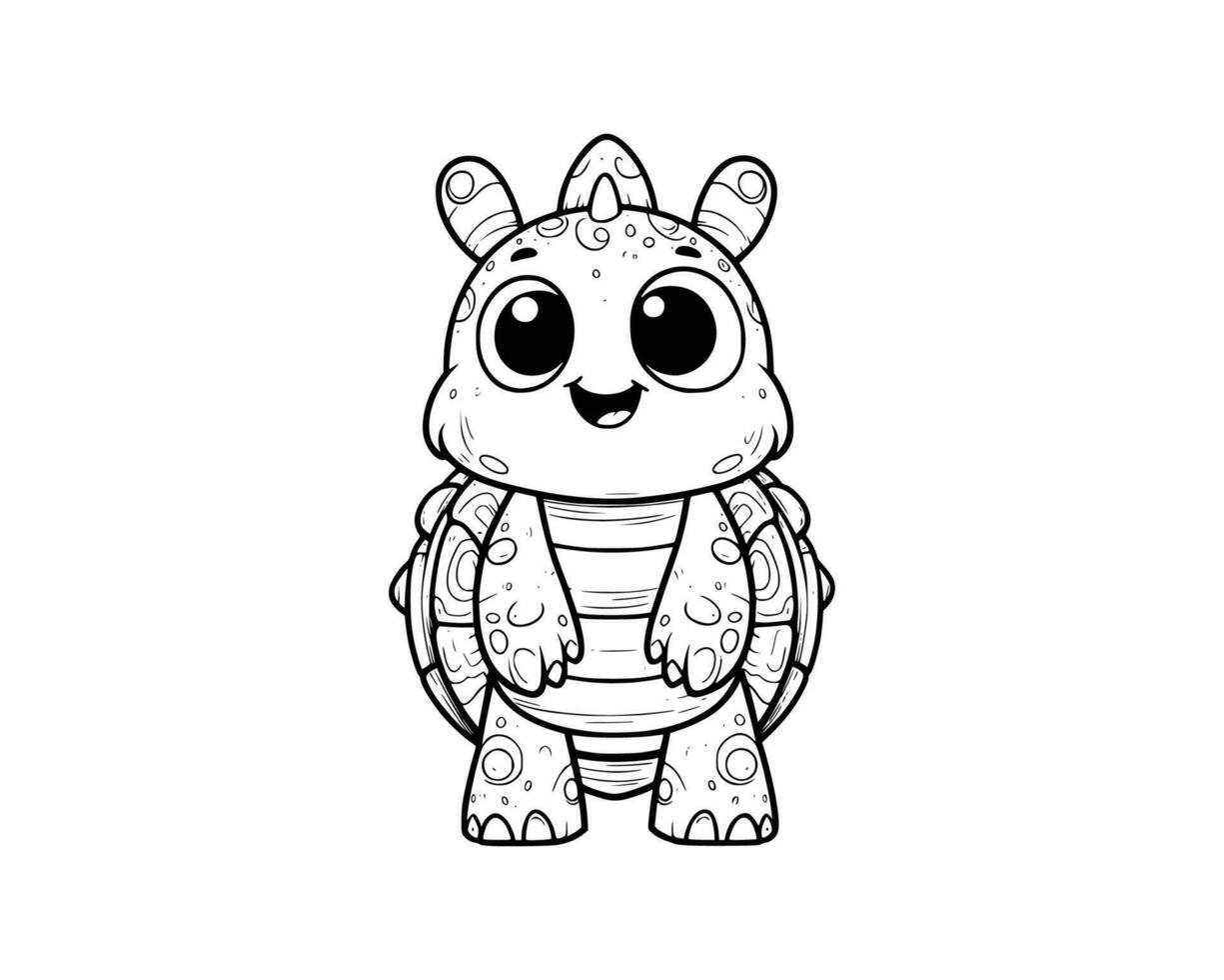 Cute Cartoon of monster turtle illustration for coloring book. outline line art. isolated white background vector