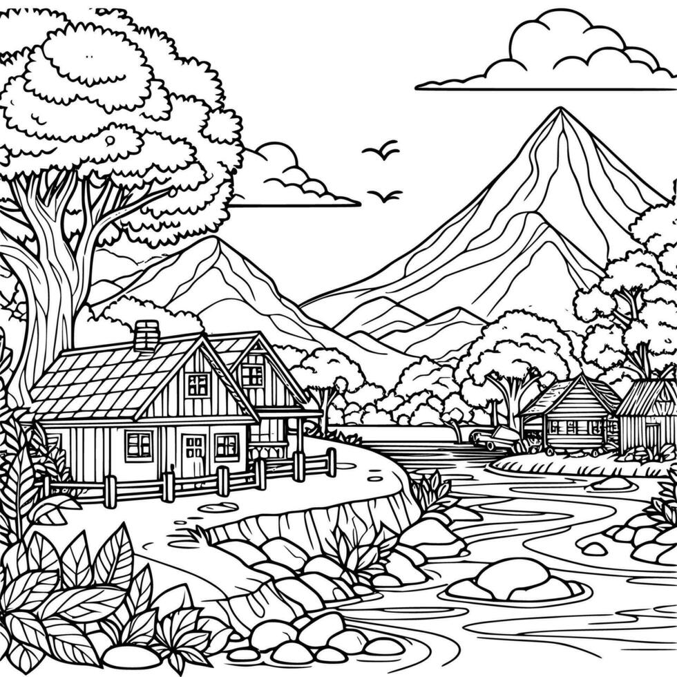 panorama colorante libro negro y blanco. ambiente vector dibujo