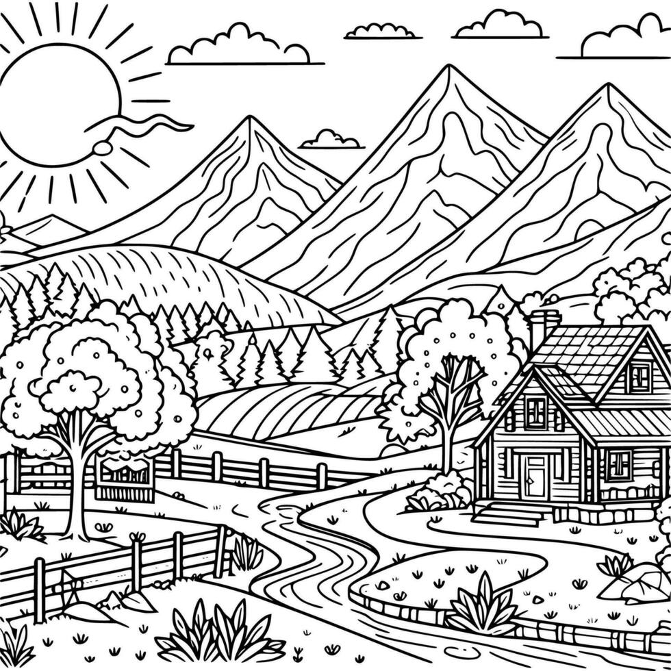 panorama colorante libro negro y blanco. ambiente vector dibujo