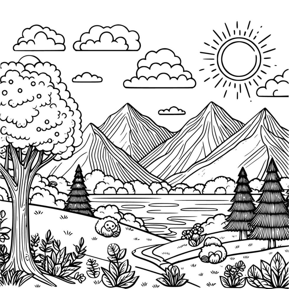 panorama colorante libro negro y blanco. ambiente vector dibujo