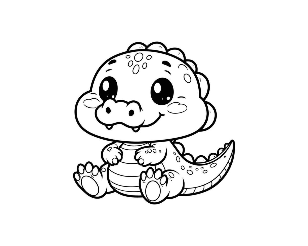 Cute Cartoon of crocodile illustration for coloring book. outline line art. isolated white background vector