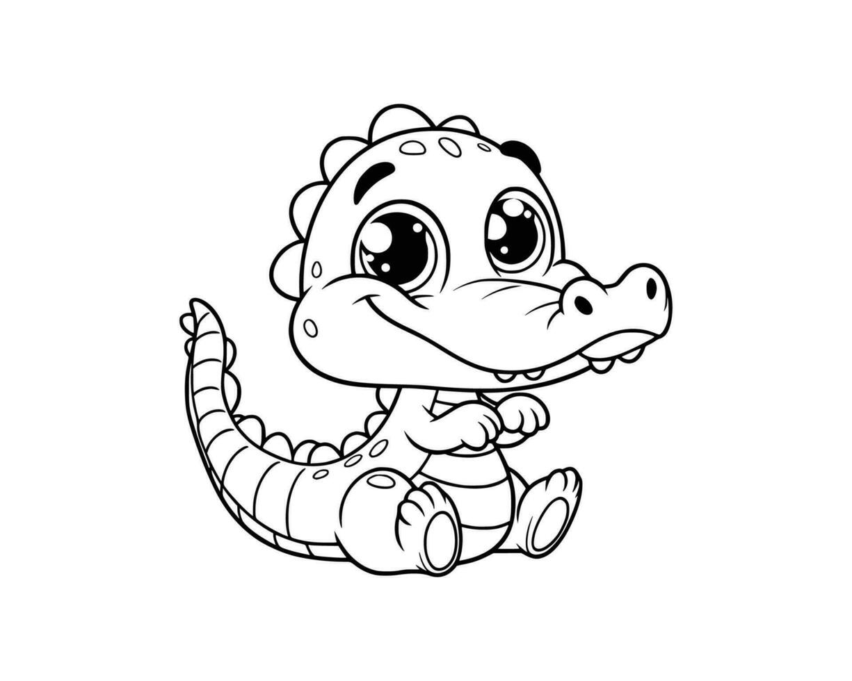 Cute Cartoon of crocodile illustration for coloring book. outline line art. isolated white background vector