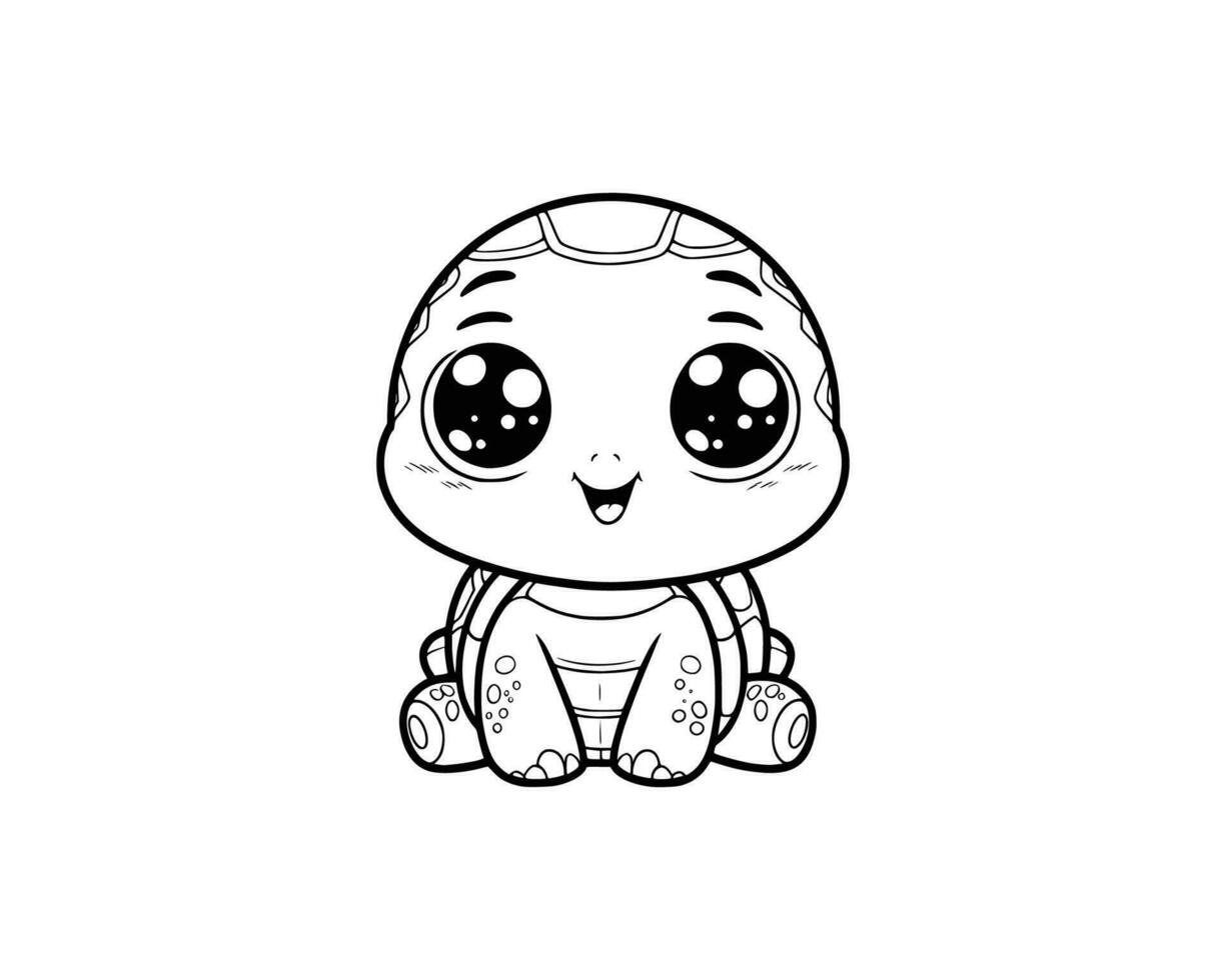 Cute Cartoon of turtle illustration for coloring book. outline line art. isolated white background vector