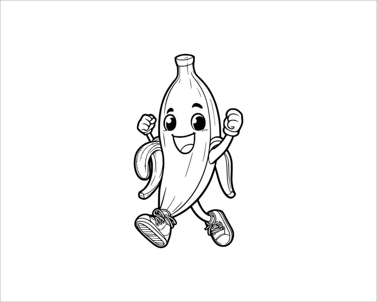 Cute Cartoon of banana illustration for coloring book outline line art. banana mascot design with dynamic pose vector