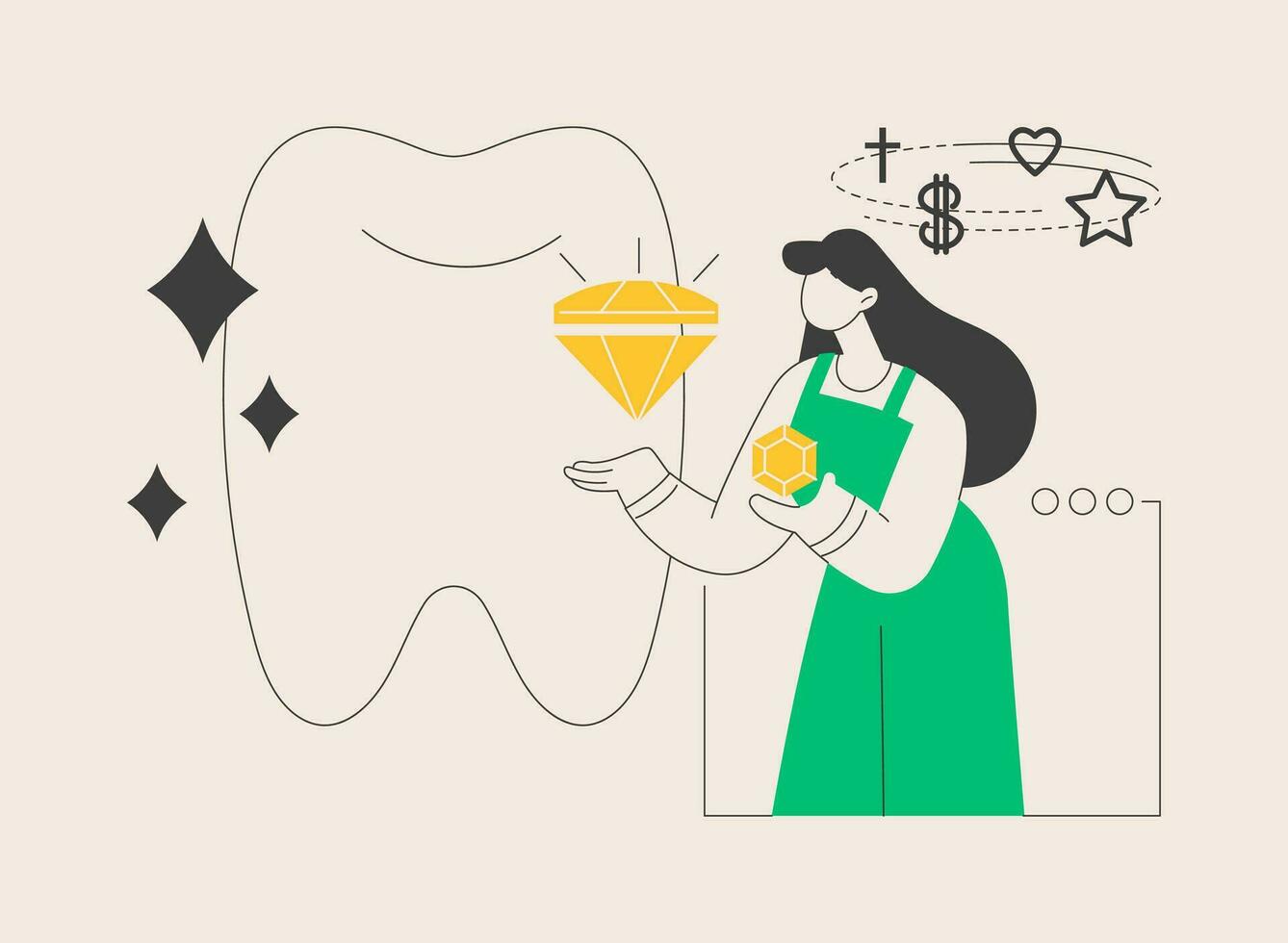 parrillas joyería dientes resumen concepto vector ilustración.
