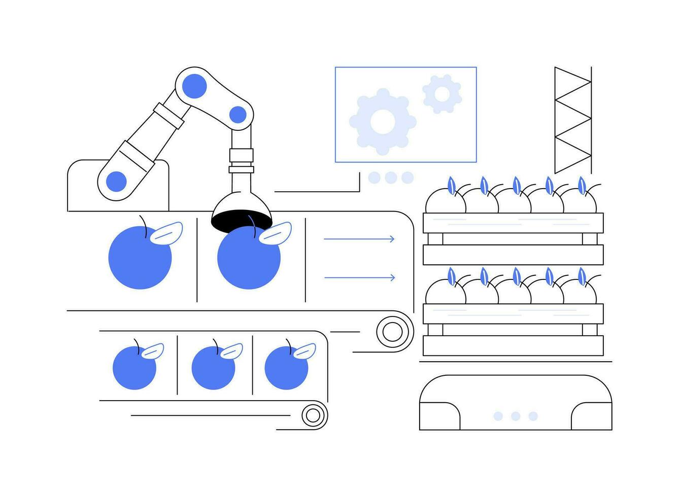 Sorting and packing robots isolated cartoon vector illustrations.