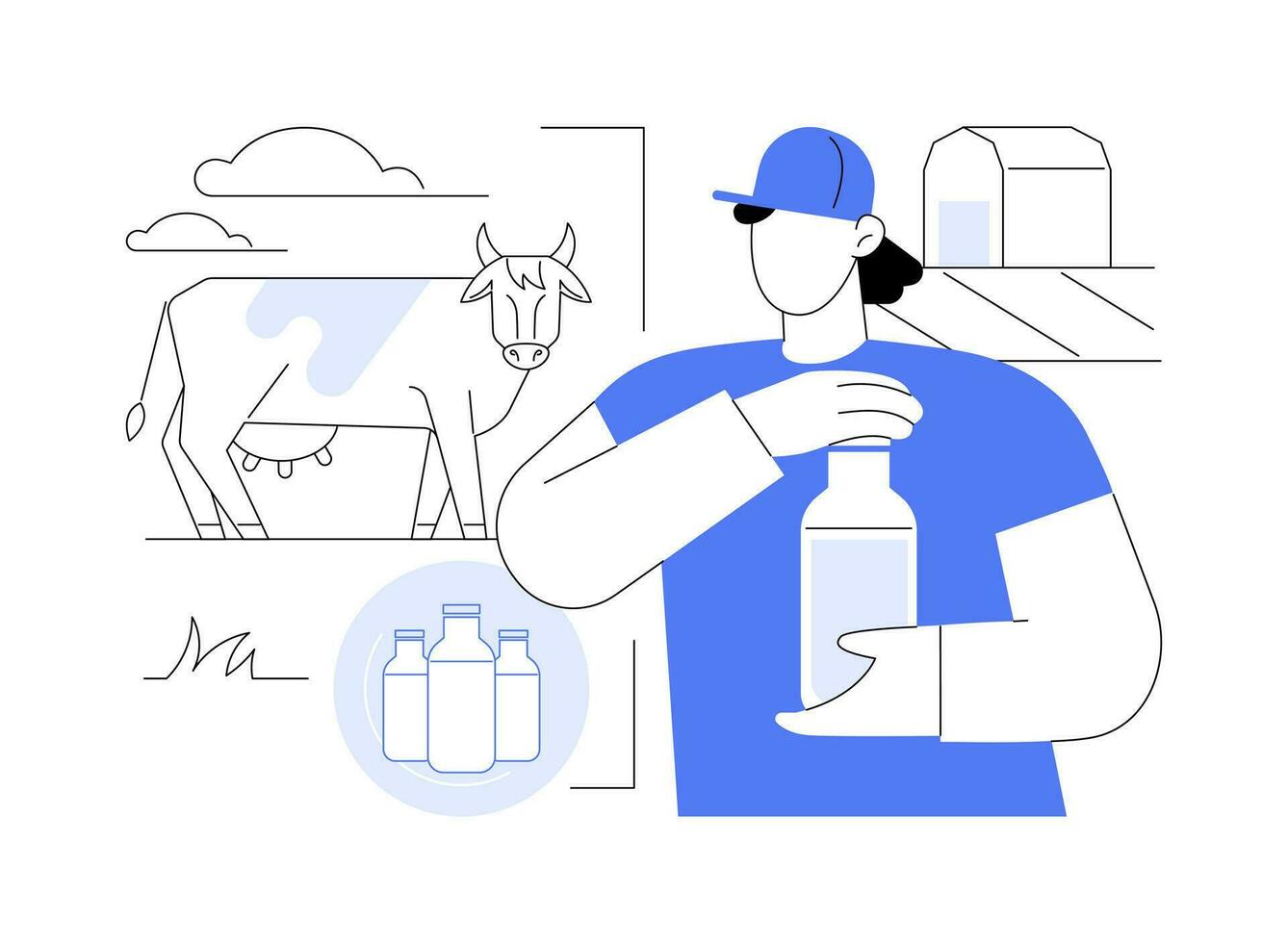 Fresh milk production isolated cartoon vector illustrations.