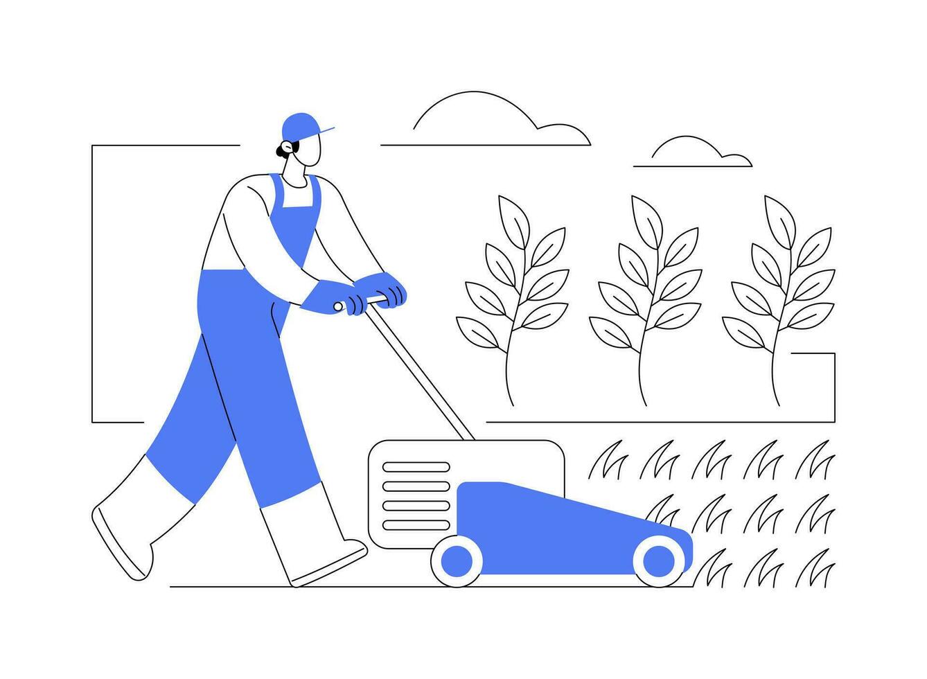 Controlling weeds by mowing isolated cartoon vector illustrations.
