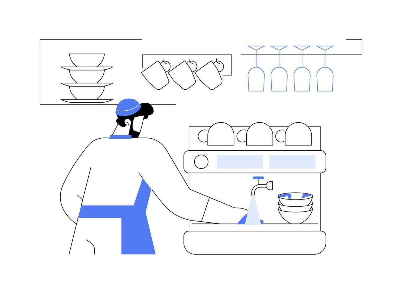 Dishwashing station abstract concept vector illustration.