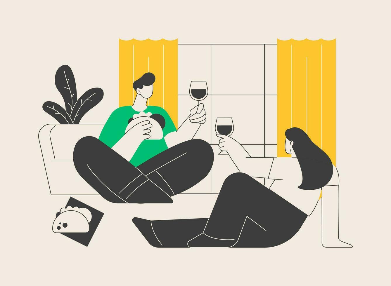 Indoor picnic abstract concept vector illustration.
