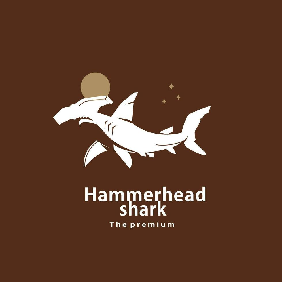 animal martillo cabeza tiburón natural logo vector icono silueta retro hipster