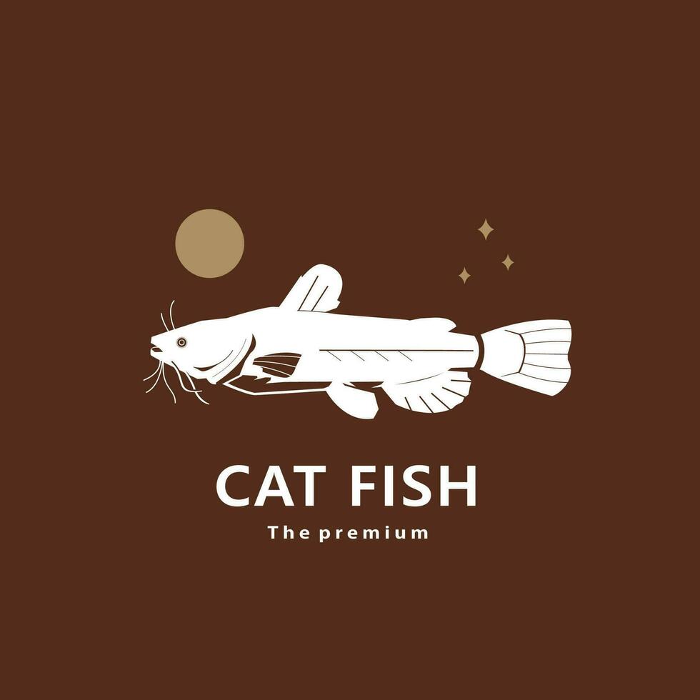 animal gato pescado natural logo vector icono silueta retro hipster