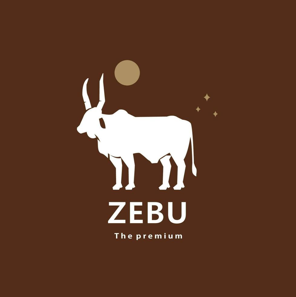 animal cebú natural logo vector icono silueta retro hipster