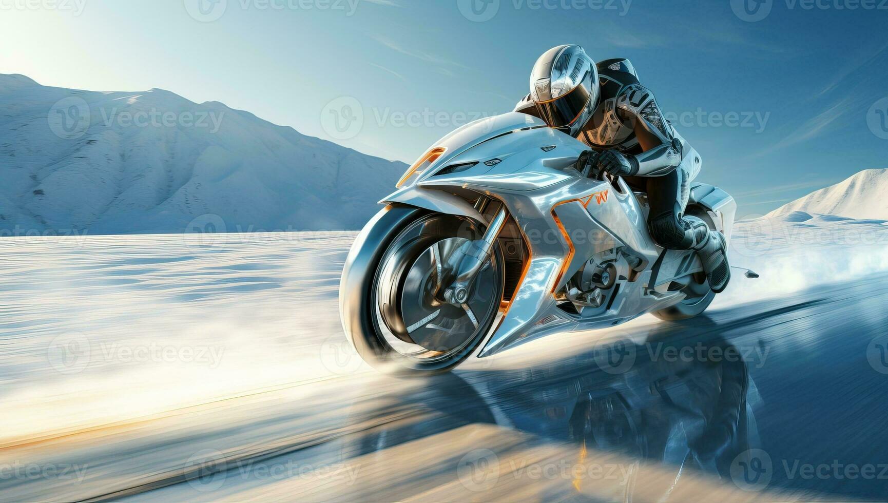 AI generated Motorcyclist Riding on Snowy Terrain photo