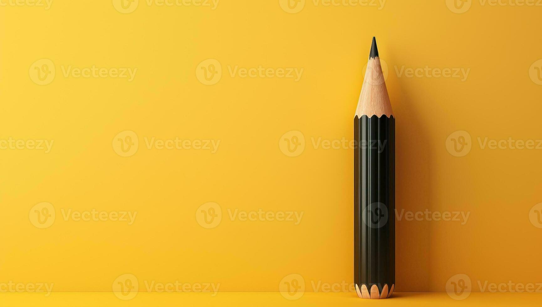 AI generated Sharp Black Pencil on Yellow Background. AI Generated. photo