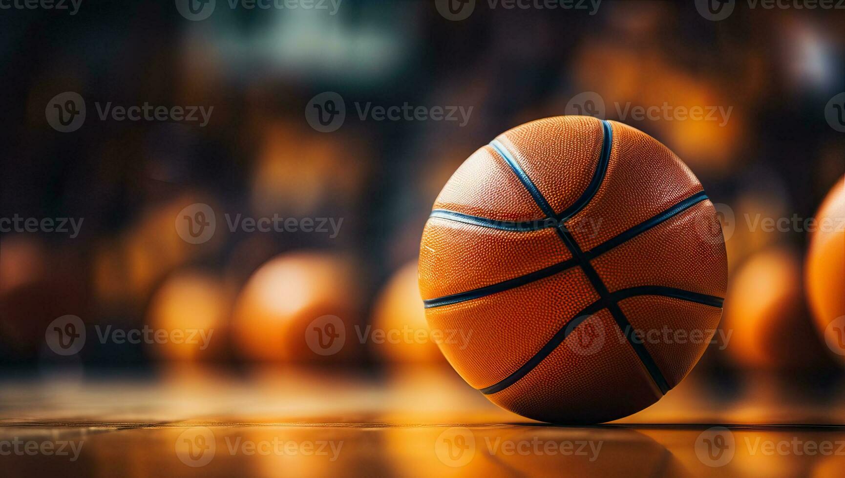 ai generado baloncesto pelota en de madera piso. deporte antecedentes. ai generado. foto