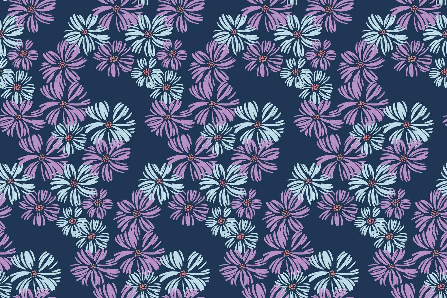 Abstract shape daisy ditsy flowers seamless pattern. Blooming field texture background with brush floral. Vector hand drawn sketch. Design for textile, fashion, fabric, wallpaper