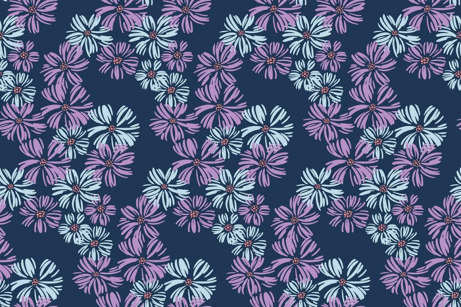 resumen forma margarita ditsy flores sin costura modelo. floreciente campo textura antecedentes con cepillo floral. vector mano dibujado bosquejo. diseño para textil, moda, tela, fondo de pantalla