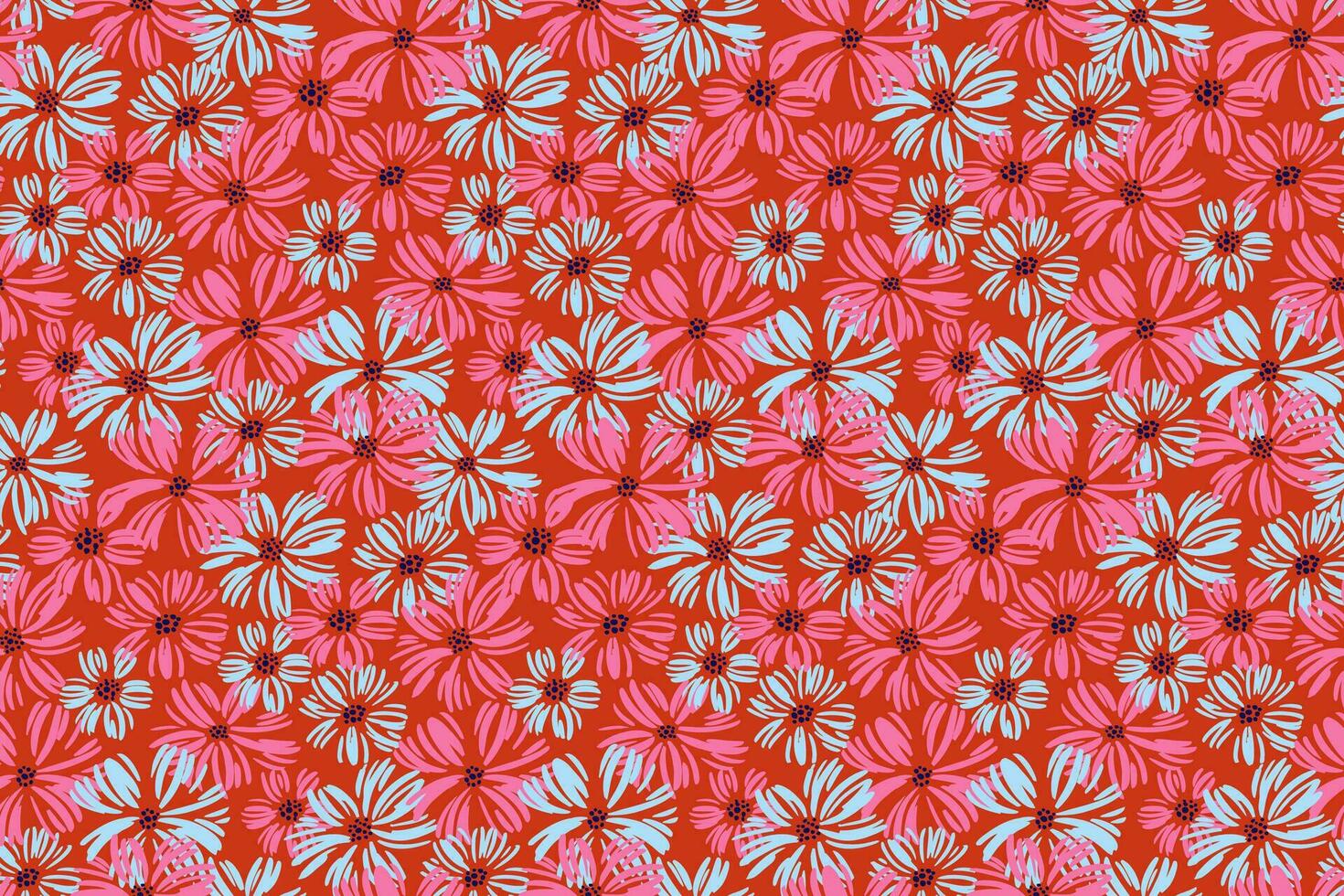 vistoso resumen margarita, ditsy flores sin costura modelo. floreciente campo textura antecedentes con cepillo floral. vector mano dibujado bosquejo. diseño para textil, moda, tela, fondo de pantalla