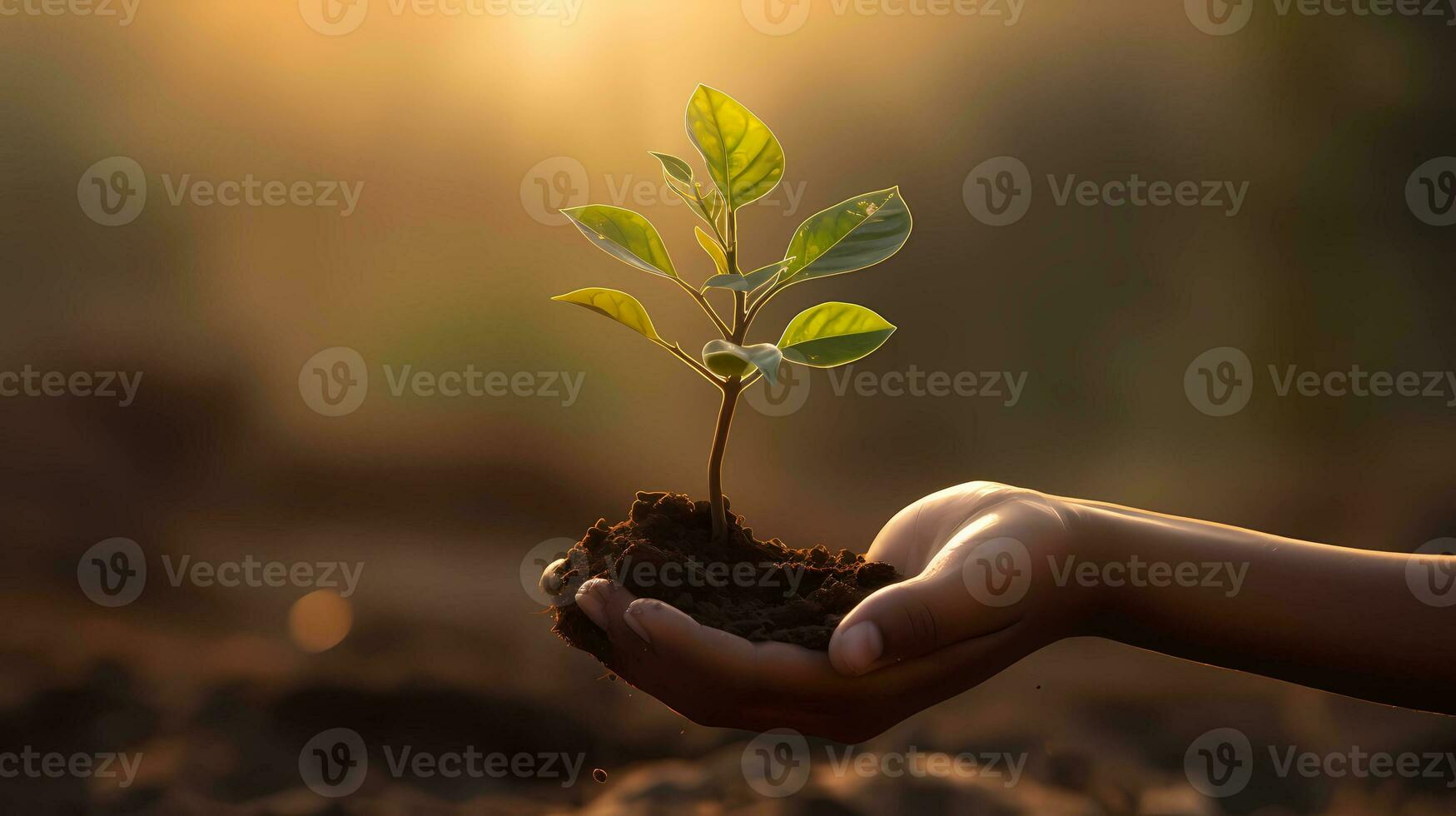 AI generated An adult man hand holding a small plant front view. Save