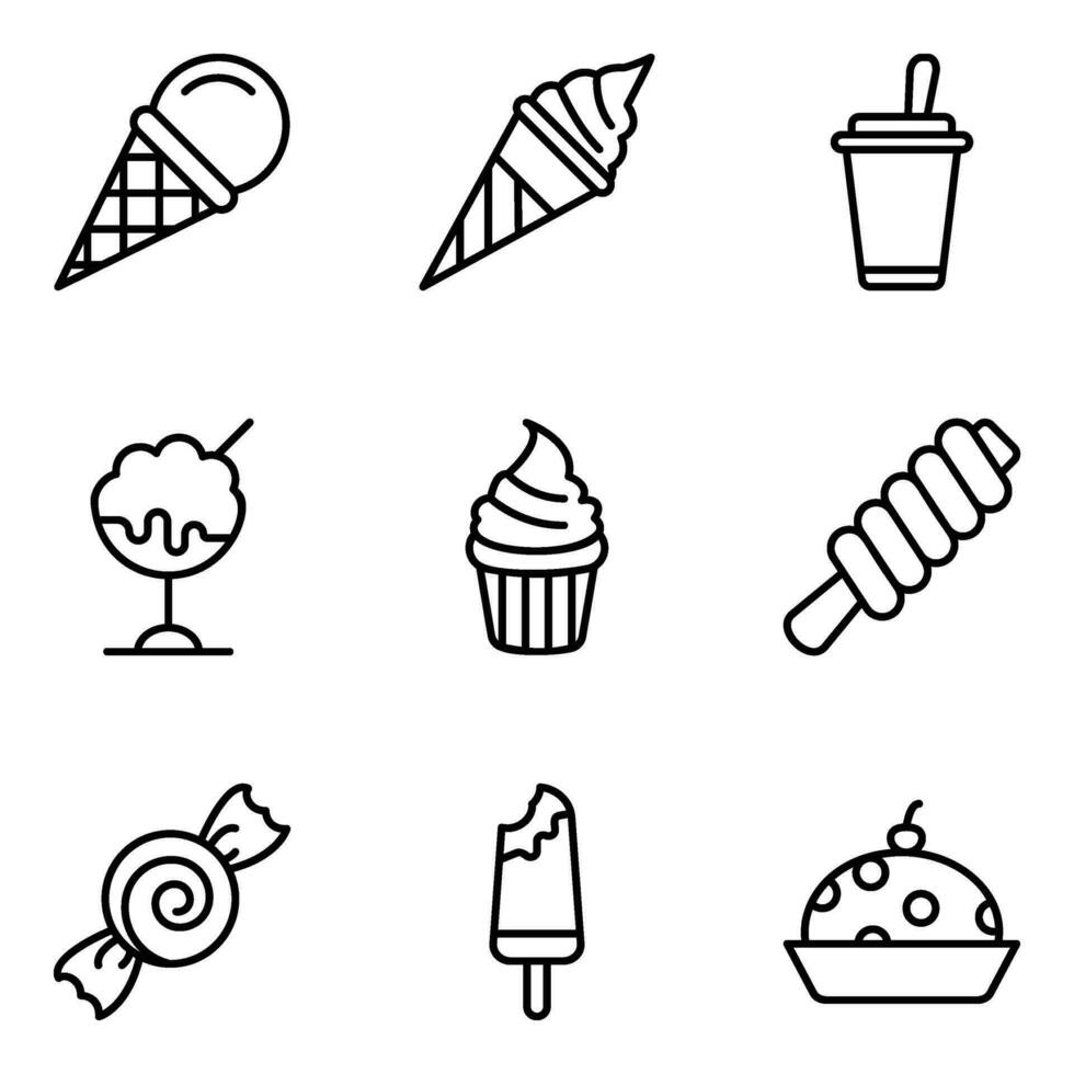 Pack of Sweets and Confectionery Line Icons vector