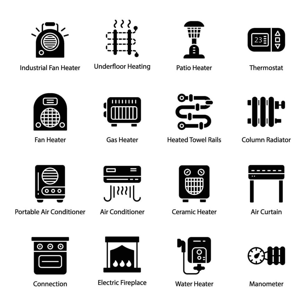 Heating Appliances Glyph Vector Icons