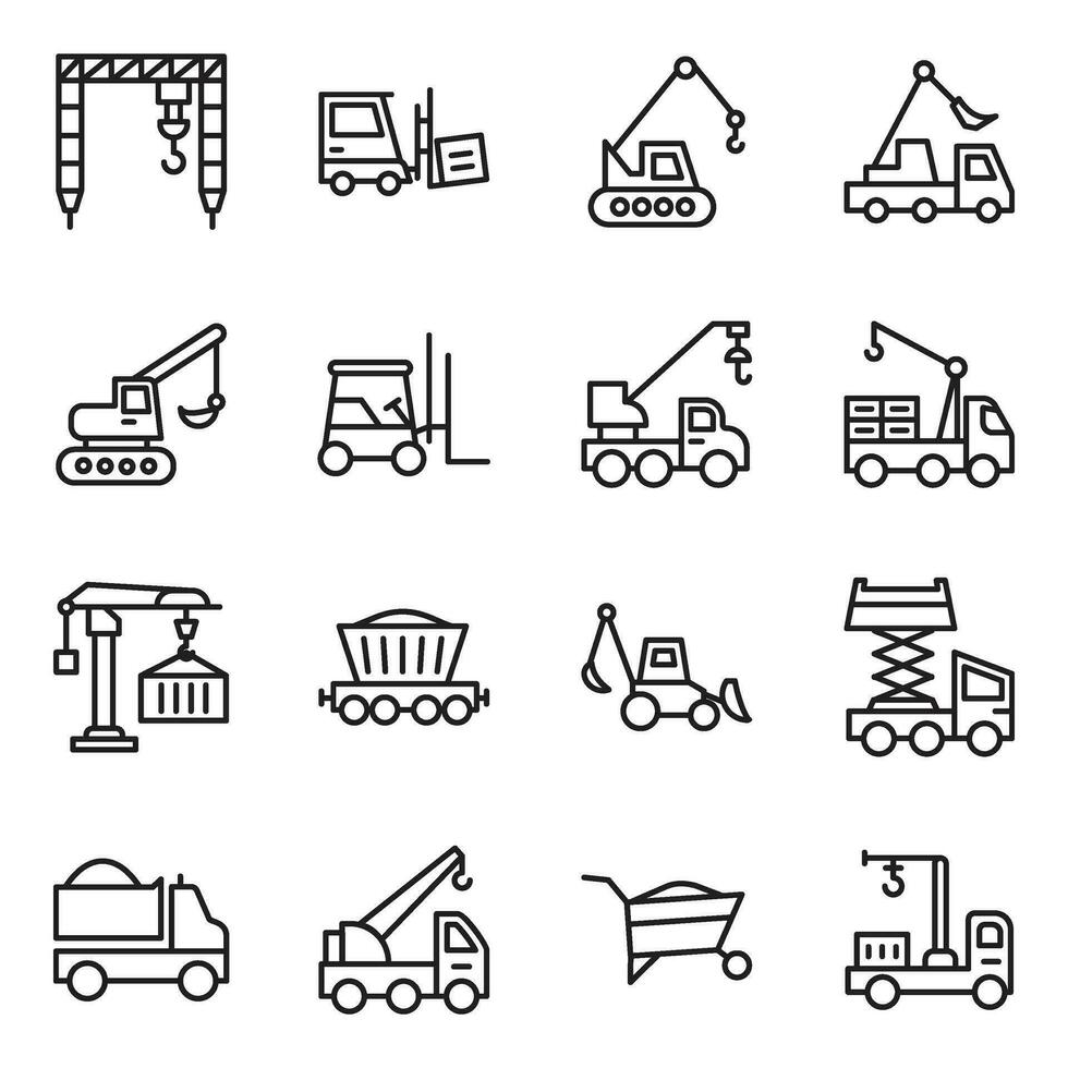 Construction Machinery Line Icon Set vector