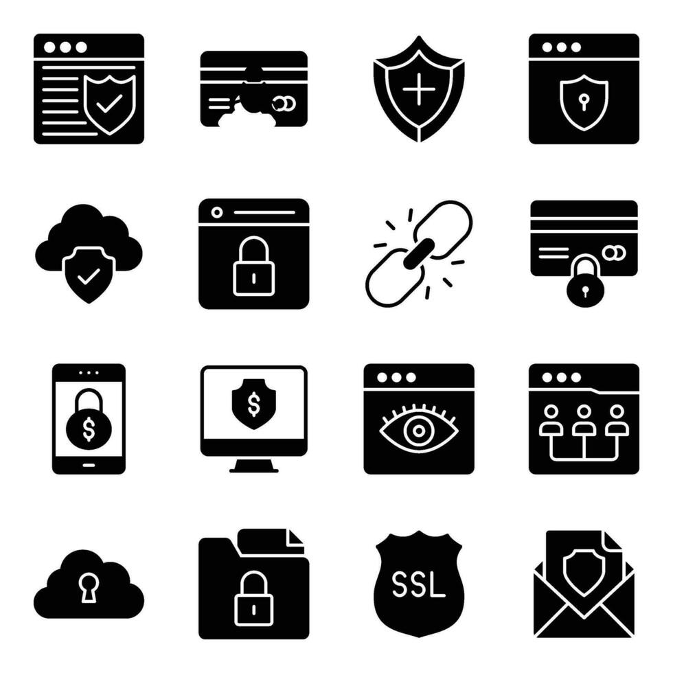 Pack of Cybersecurity Glyph Icons vector