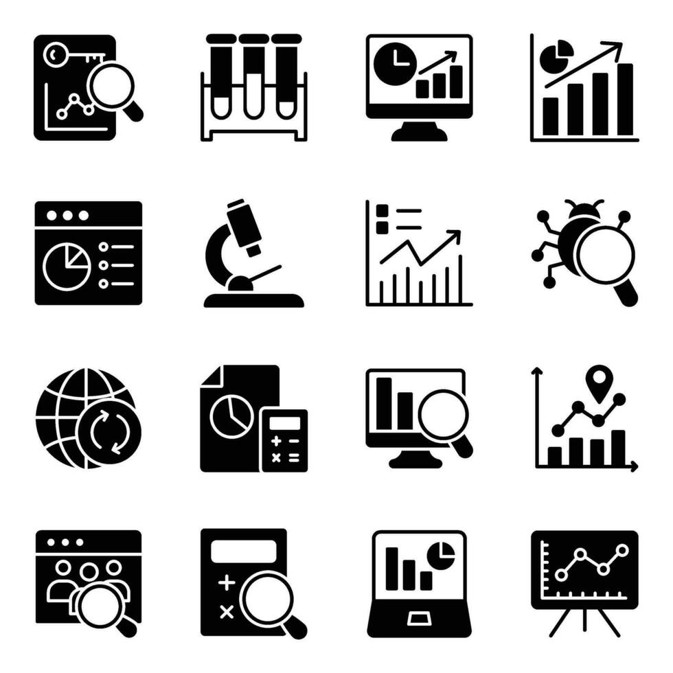 Pack of Data Science Glyph Icons vector