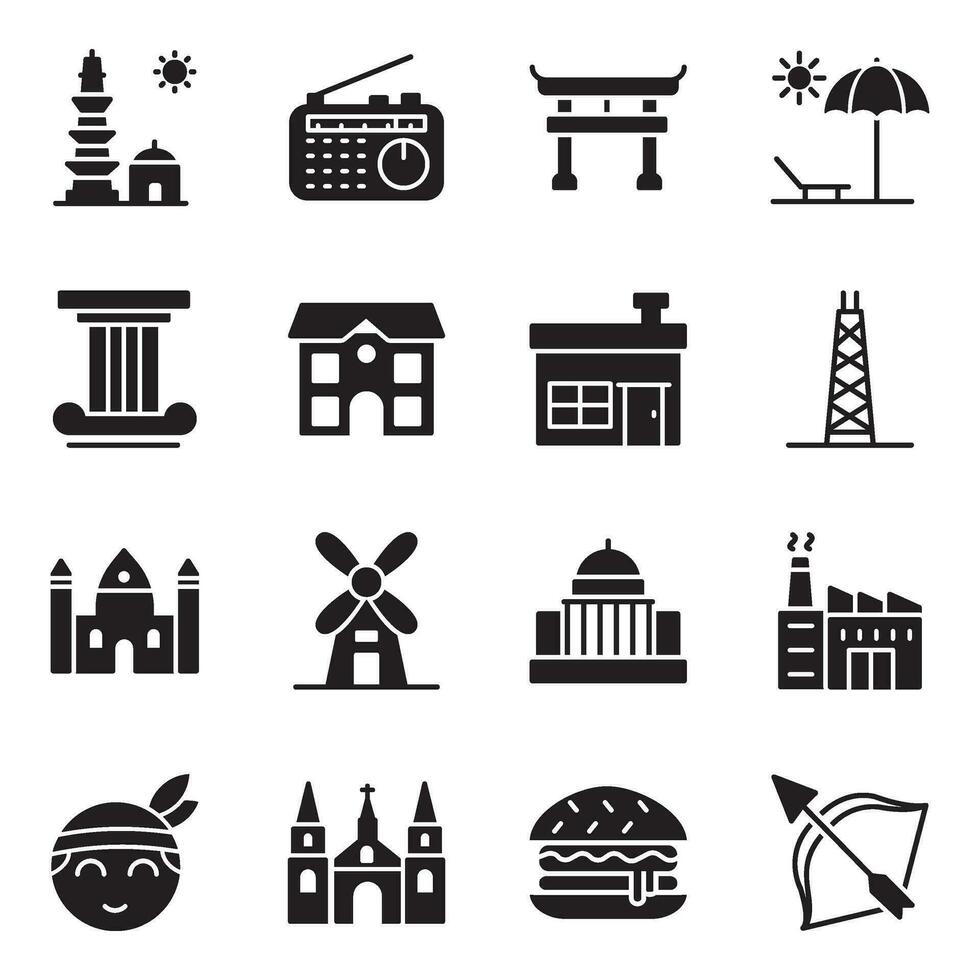 USA Places Glyph Vector Icons
