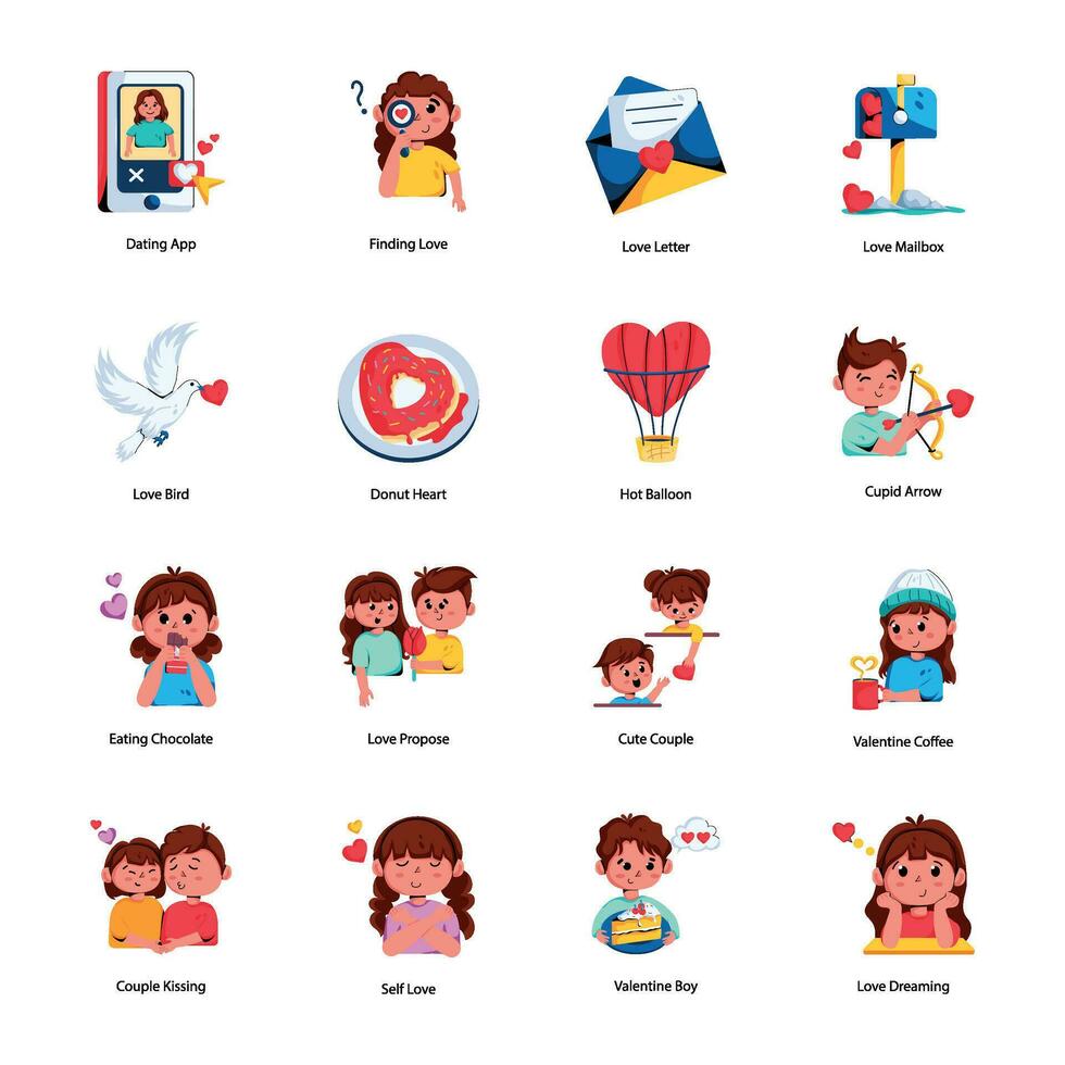 Set of Wedding and Valentine Flat Icons vector