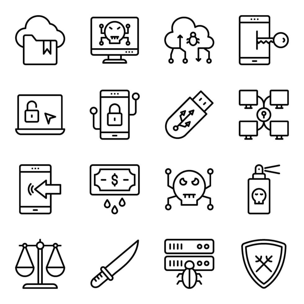 Pack of Hacking and Cybercrime Icons vector