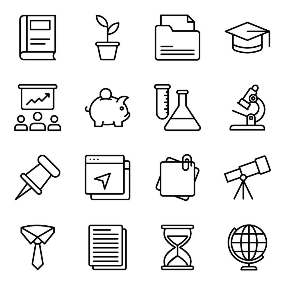 paquete de iconos de vector de línea universitaria