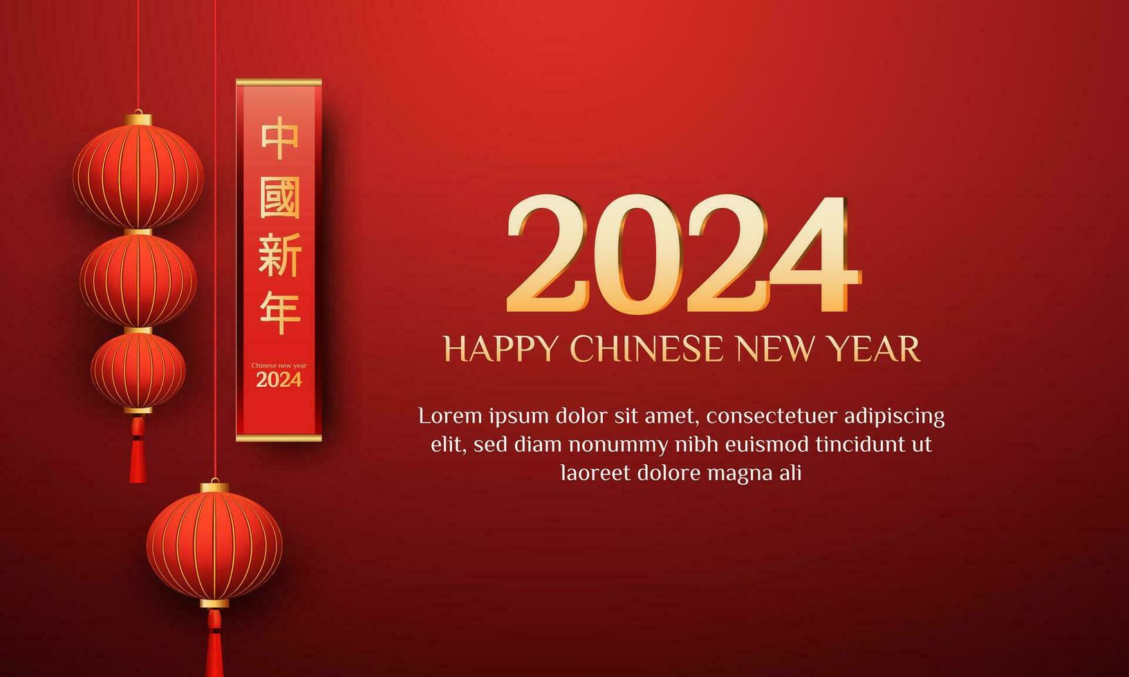 Chinese New Year 2024 3d background with lantern, gate, red and gold flower, cloud for banner, greeting card vector