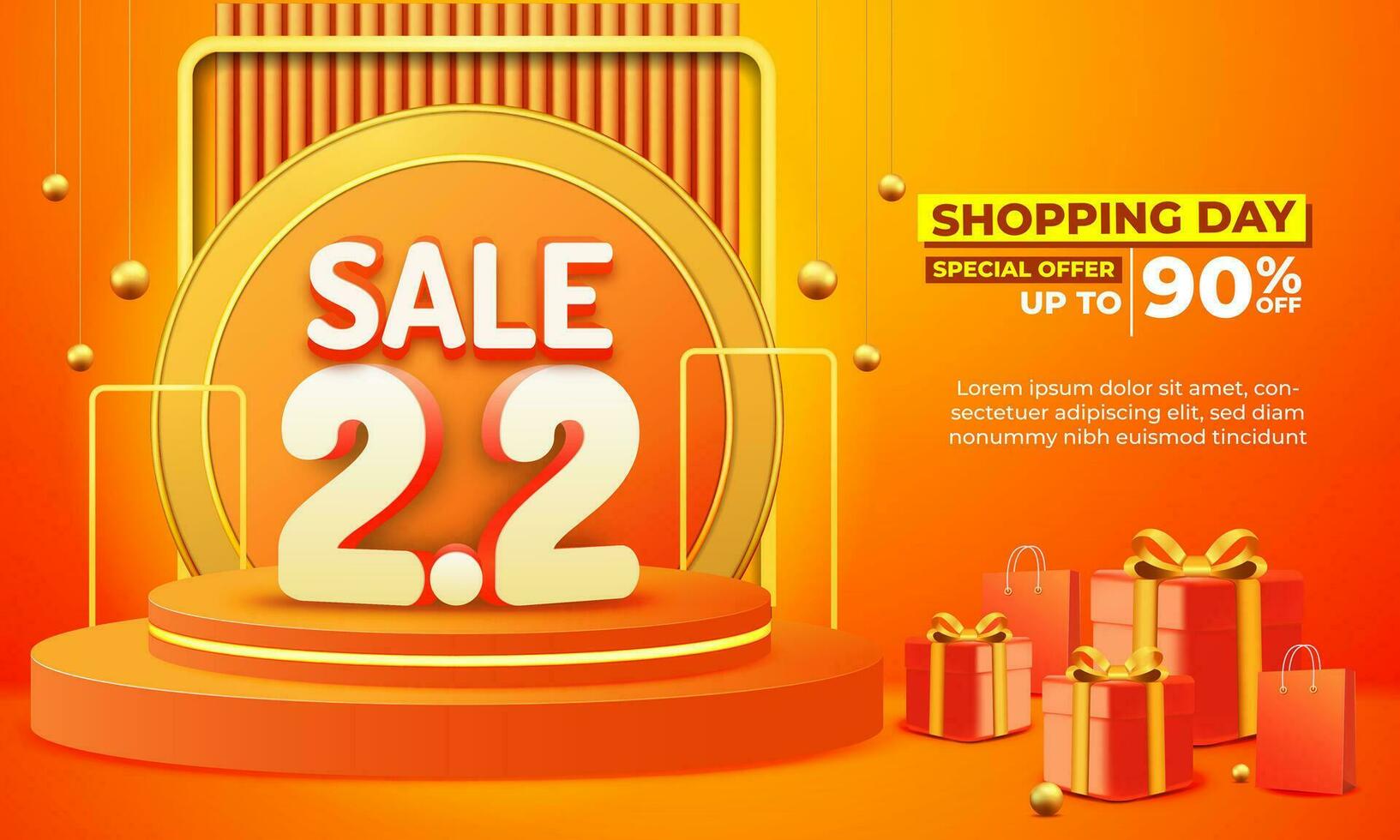 2.2 shopping day anniversary background, banner with shop bag, gift box for commercial promotion vector