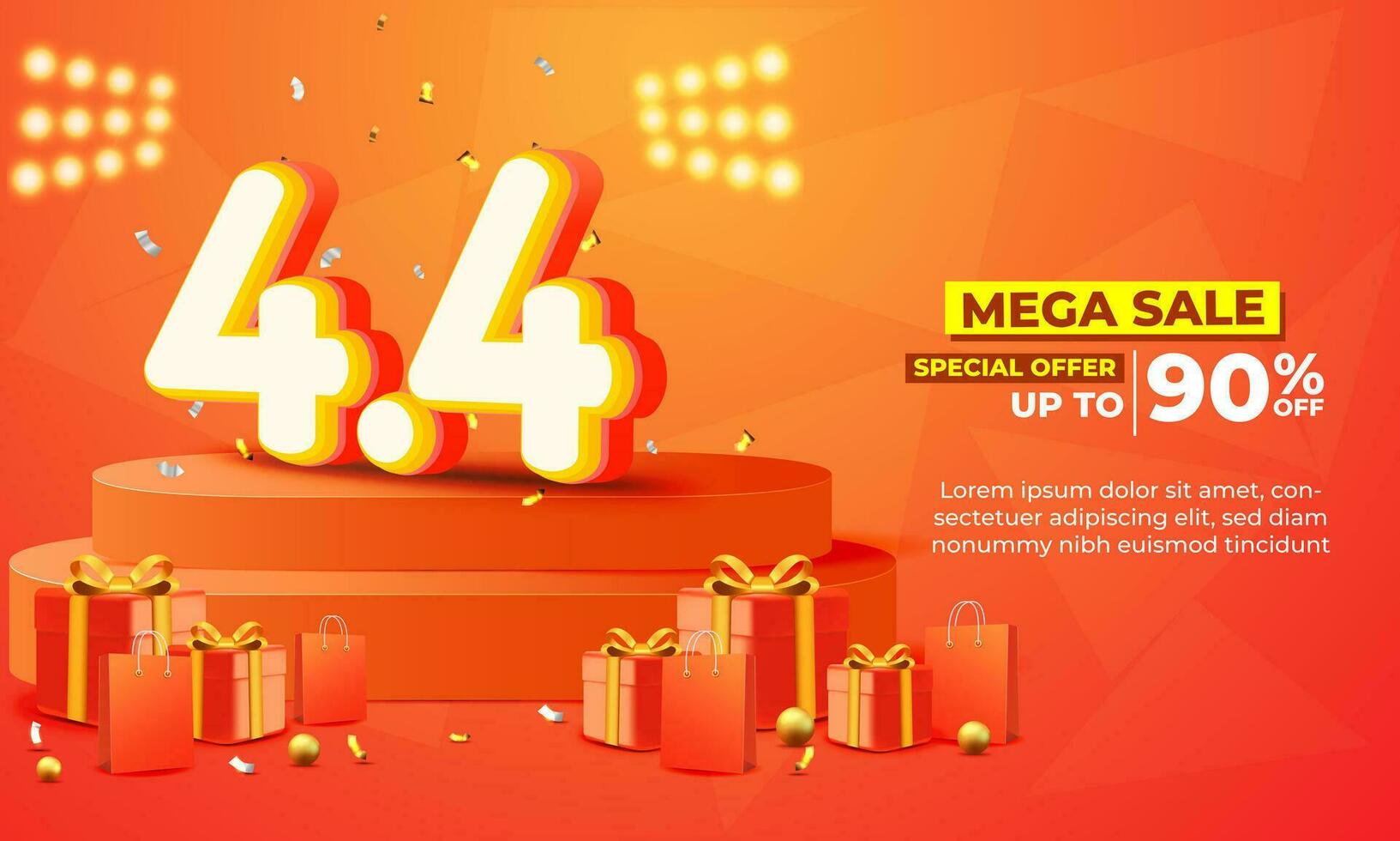 4.4 shopping day anniversary background, banner with shop bag, gift box for commercial promotion vector