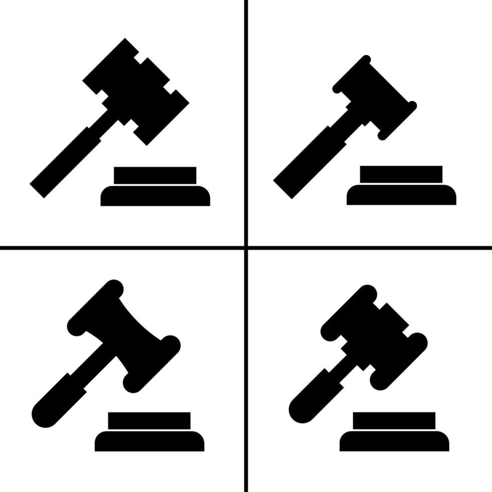 Vector black and white illustration of hammer judge icon for business. Stock vector design.