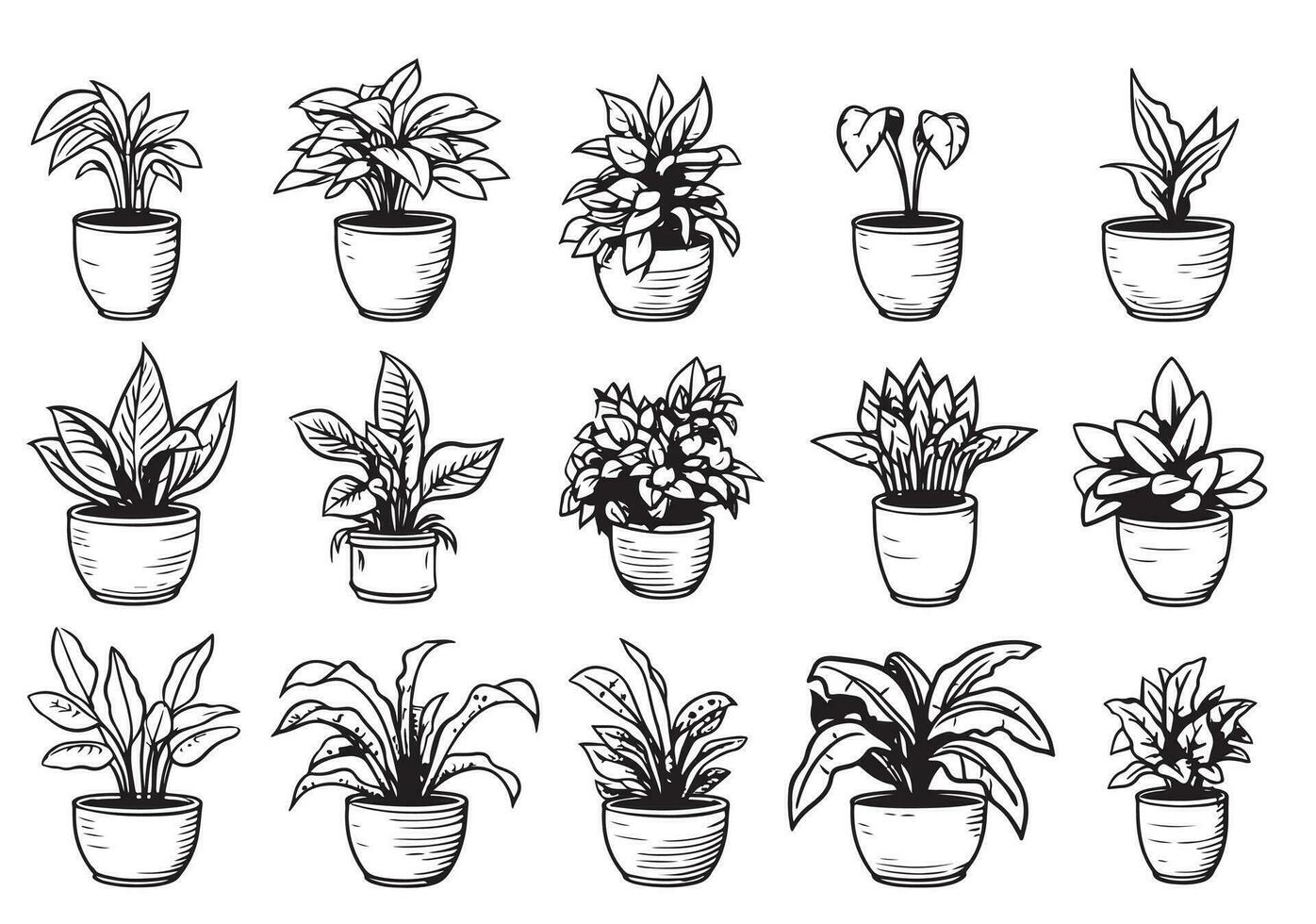 Vector set of sketches house plants