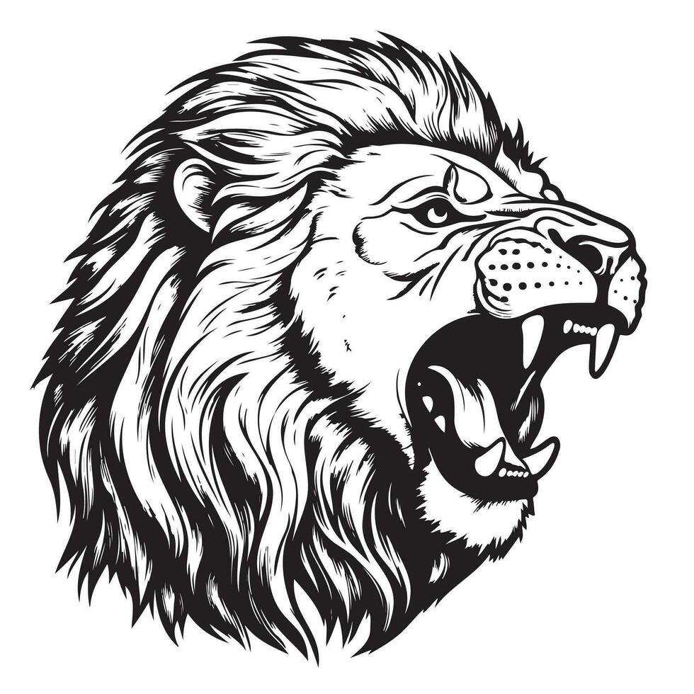 Head of roaring lion. Hand drawn illustration converted to vector Logo