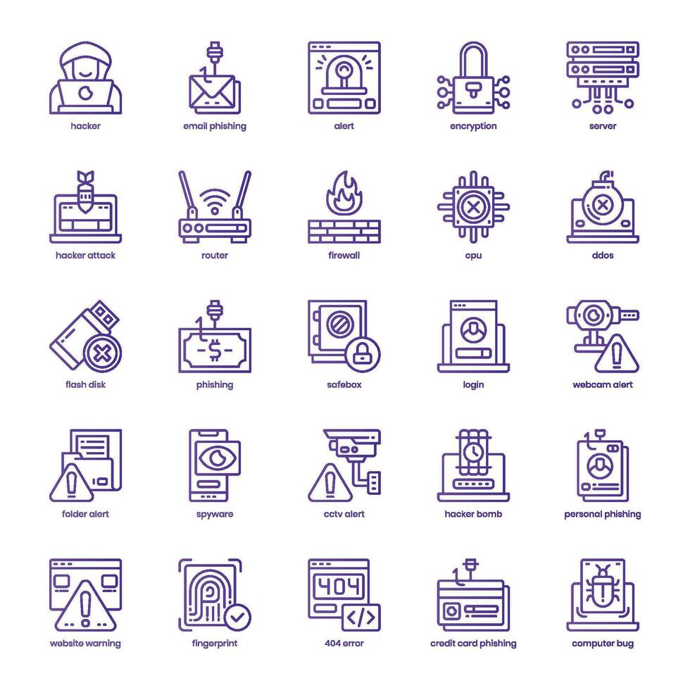 Hacker Attack icon pack for your website design, logo, app, and user interface. Hacker Attack icon basic line gradient design. Vector graphics illustration and editable stroke.
