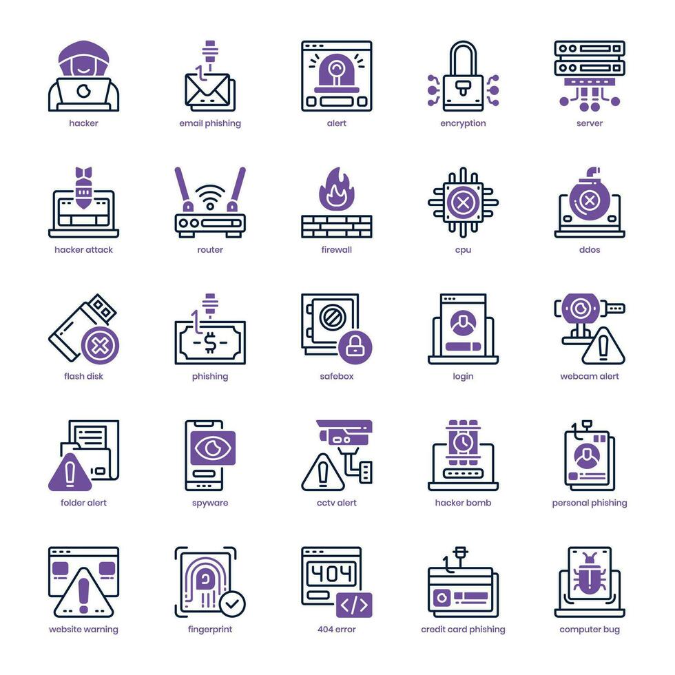 Hacker Attack icon pack for your website design, logo, app, and user interface. Hacker Attack icon dual tone design. Vector graphics illustration and editable stroke.